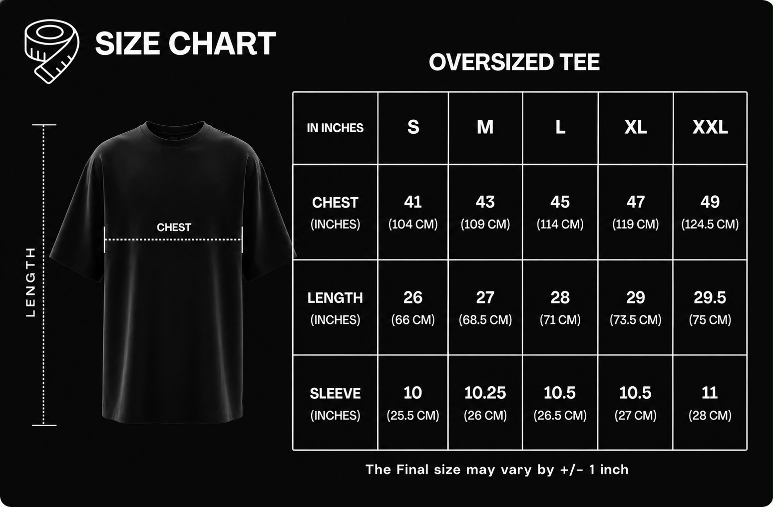 Oversized T-Shirt Size Chart